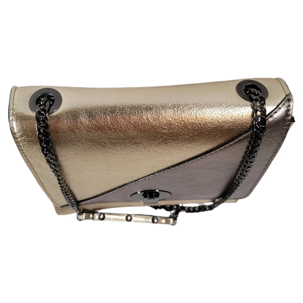 Gianni Bini Metallic Gold/Brown Leather Chain Straps Shoulder Purse